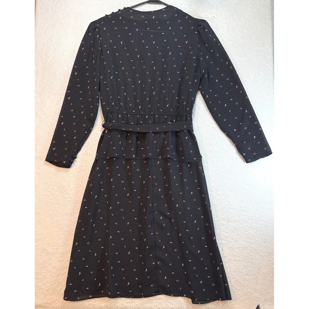 Vintage Marchionda of California 80s Black Sheer Abstract Midi Dress Belted L - Picture 8 of 9